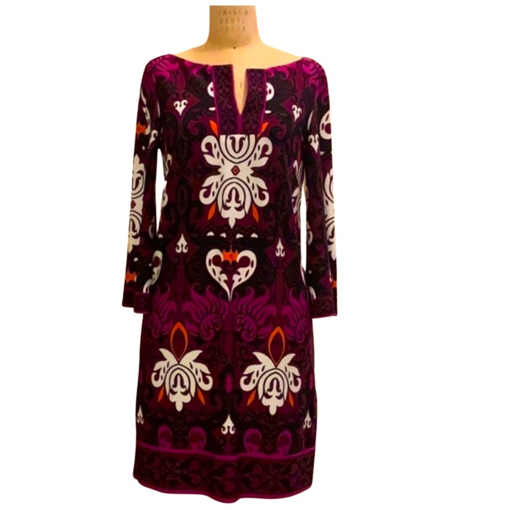 Laundry by Design Notch Bateau Neck Shift Dress Multi-Color Damask Paisley Sz 6